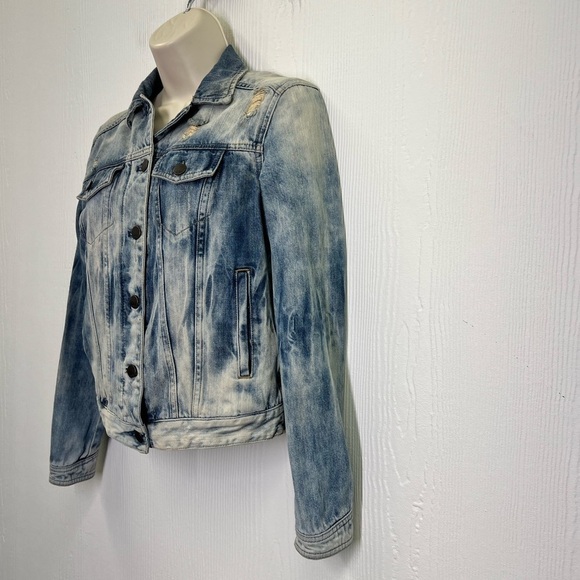 Express - Distressed Button Up Stonewashed Long Sleeve Jean Jacket Size XS - Picture 7 of 12
